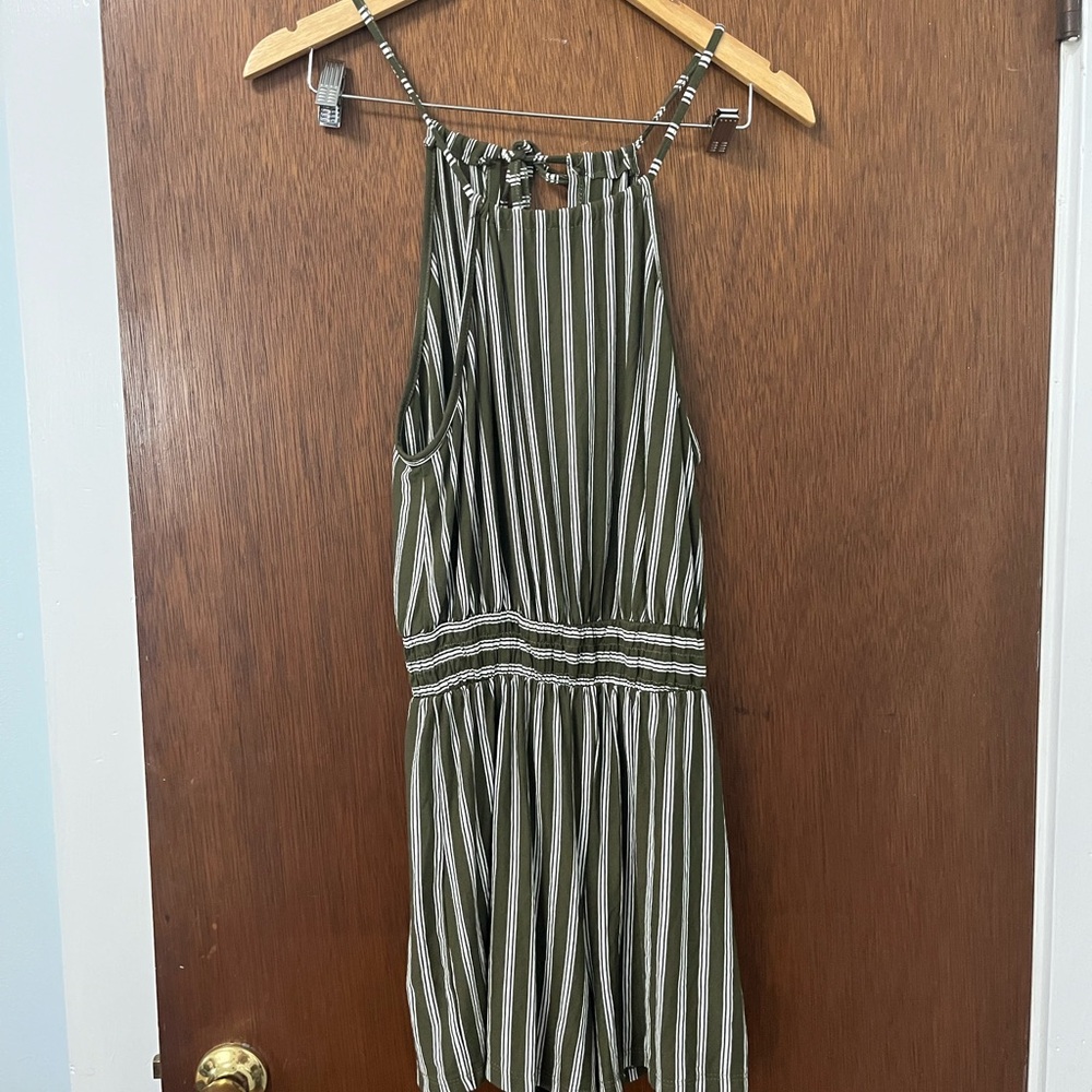 Boutique Striped Green and White Stretchy Romper